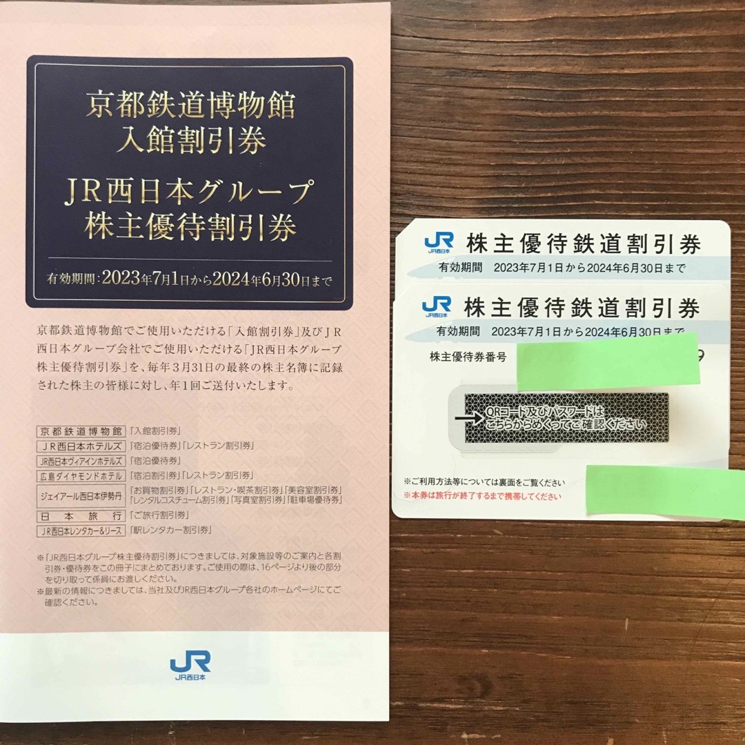 JR西日本株主優待割引券　2枚