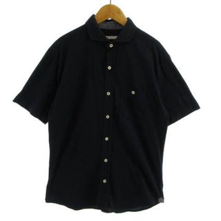 メンズメルローズ(MEN'S MELROSE)のMEN'S MELROSE シャツ 半袖 ホリゾンタルカラー 紺 4(シャツ)