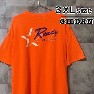 ギルタン(GILDAN)のGILDAN　Tシャツ　3XLサイズ　オレンジ　プリント　USA古着　胸ポケット(Tシャツ/カットソー(半袖/袖なし))