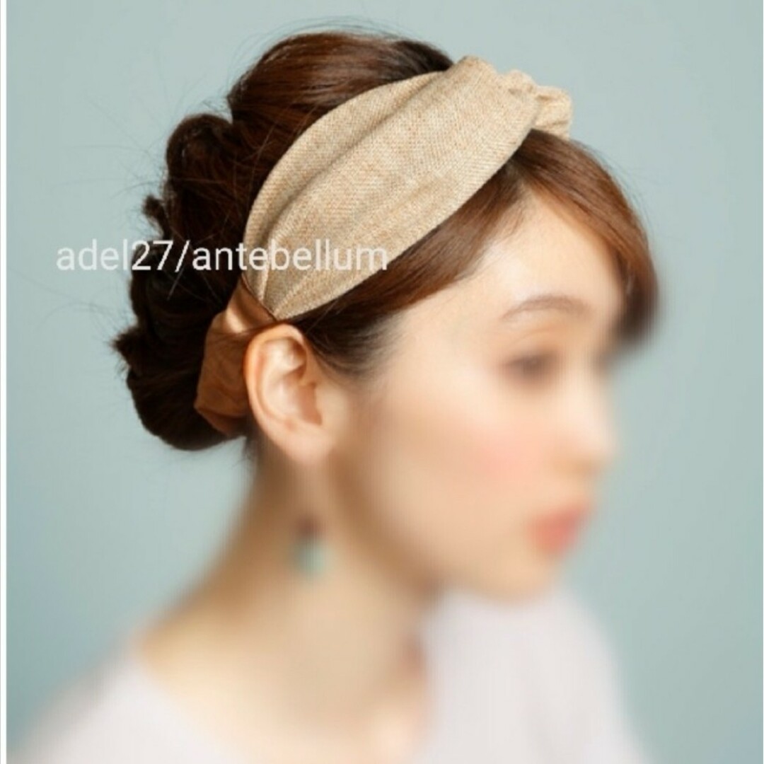 PLAIN CLOTHING(プレーンクロージング)の【新品】PLAIN CLOTHINGリネンヘアバンドベージュターバンカチューシャ レディースのヘアアクセサリー(ヘアバンド)の商品写真