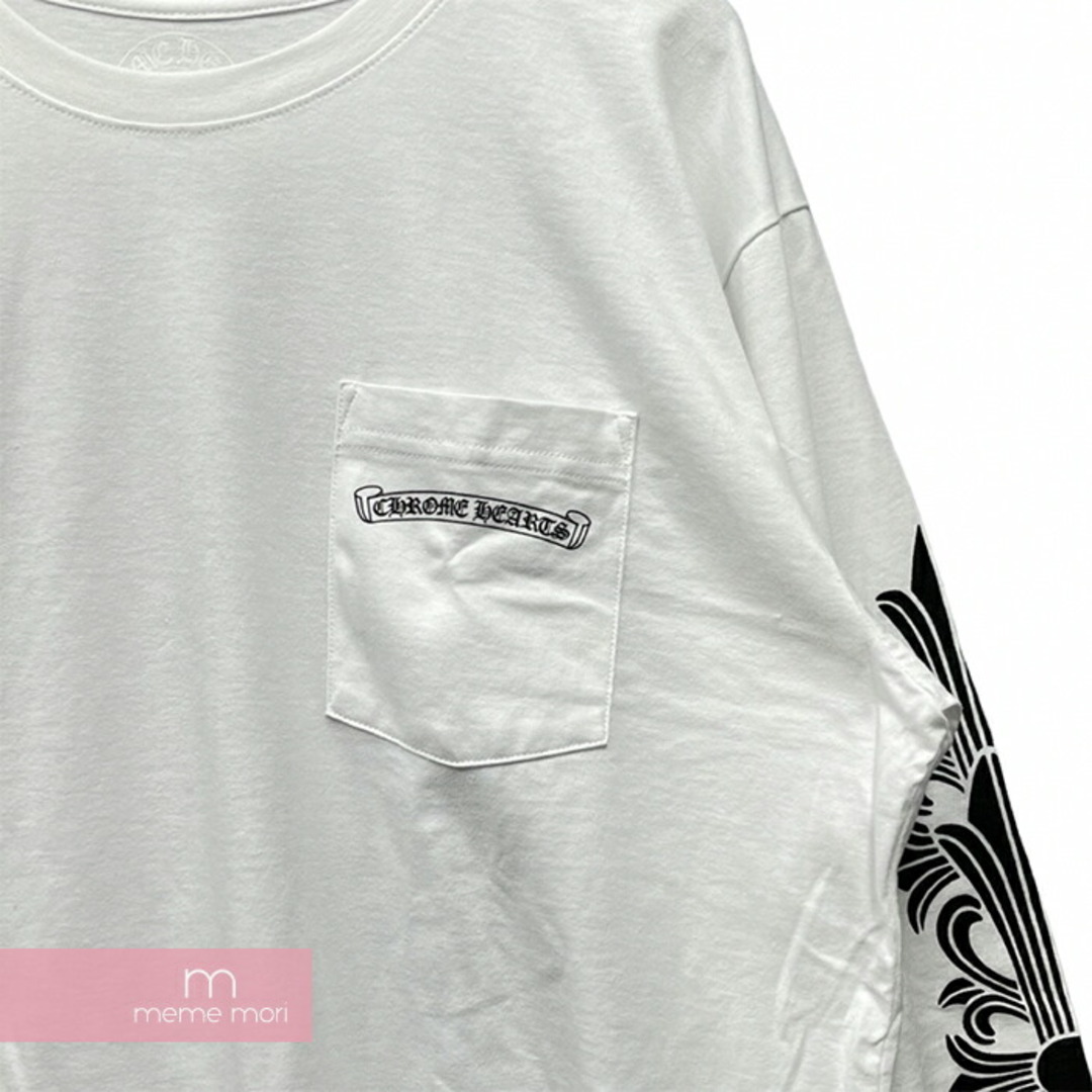 CHROME HEARTS DAGGER EYE CHART L/S Tee クロムハーツ ダガーアイチャートロングスリーブTシャツ 長袖カットソー  ロンT 袖フローラルクロスプリント ホワイト×パープル サイズXL【230630】【新古品】【me04】