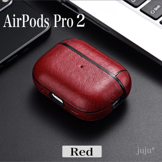 AirPods Pro2ケース 革 レザー イヤホンケース 赤 レッド 新品(ヘッドフォン/イヤフォン)