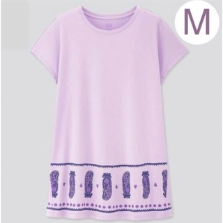 ユニクロ(UNIQLO)のCoral様専用　2点　チュニック 半袖 Tシャツ M 紫 と総柄L2点(Tシャツ(半袖/袖なし))
