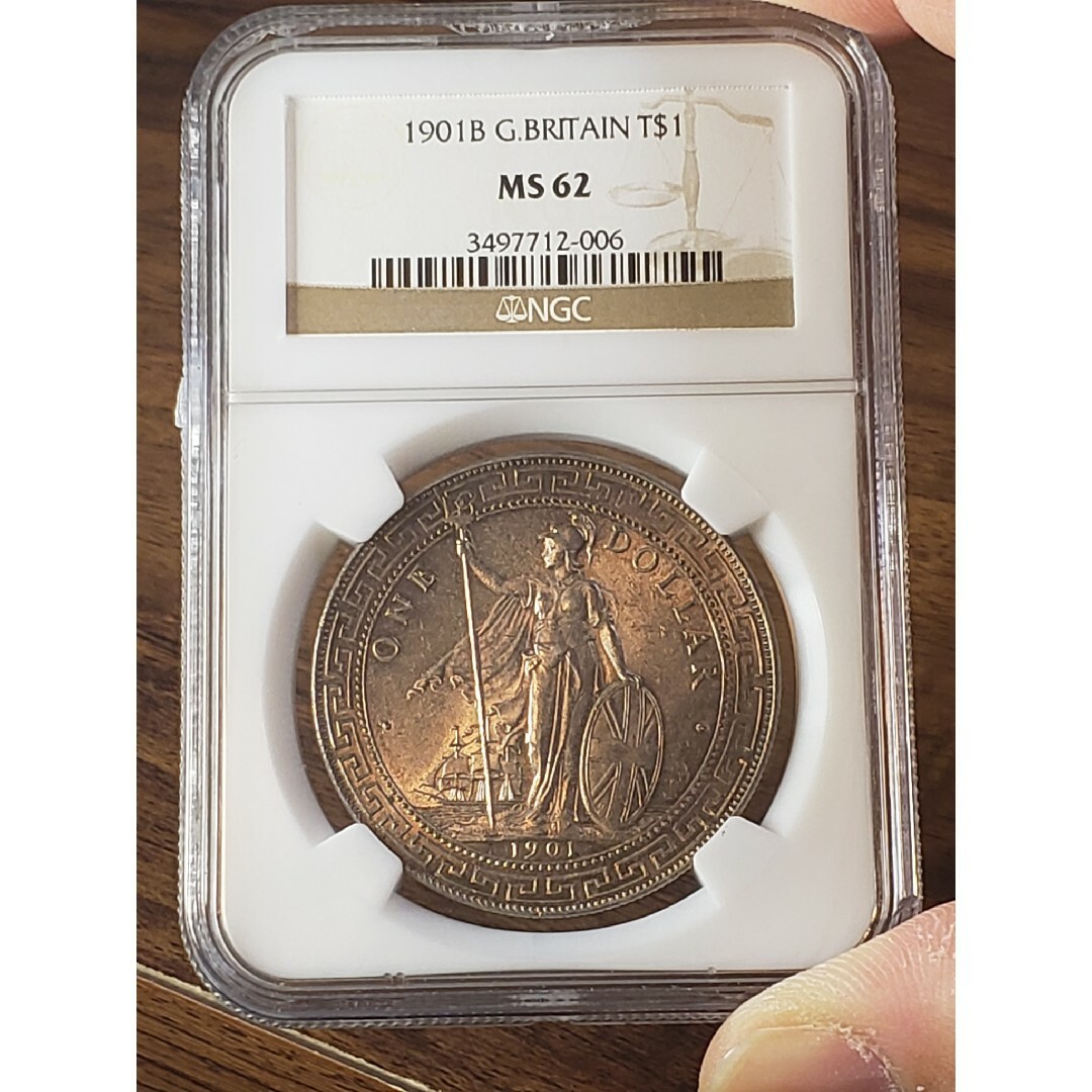 1901 イギリス 貿易銀 1ドル NGC MS62 エンタメ/ホビーの美術品/アンティーク(貨幣)の商品写真