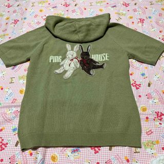 PINK HOUSE ピンクハウス　パーカー　ネイビー　うさぎプリント　サイズL