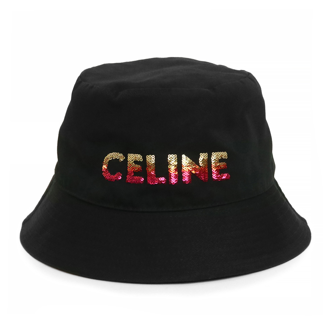 セリーヌ エンブロイダリー グラデーションシークイン バケットハット 帽子 L #59cm コットン スパンコール ブラック 黒 2AUO1968P.38NO CELINE（未使用　展示品）