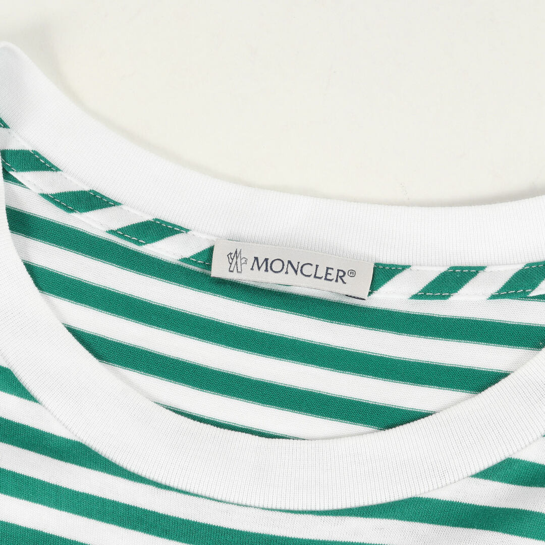 MONCLER モンクレール Tシャツ サイズ:XL 21SS 金箔 ロゴ プリント ボーダー リンガーネック 半袖 MAGLIA T-SHIRT G10918C7E010 829GR グリーン ホワイト トップス カットソー ブランド カジュアル【メンズ】【美品】