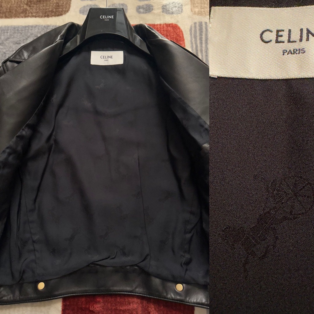 celine(セリーヌ)の新品 CELINE セリーヌ バイカージャケット レザー 金ボタン 38 極上品 レディースのジャケット/アウター(ライダースジャケット)の商品写真