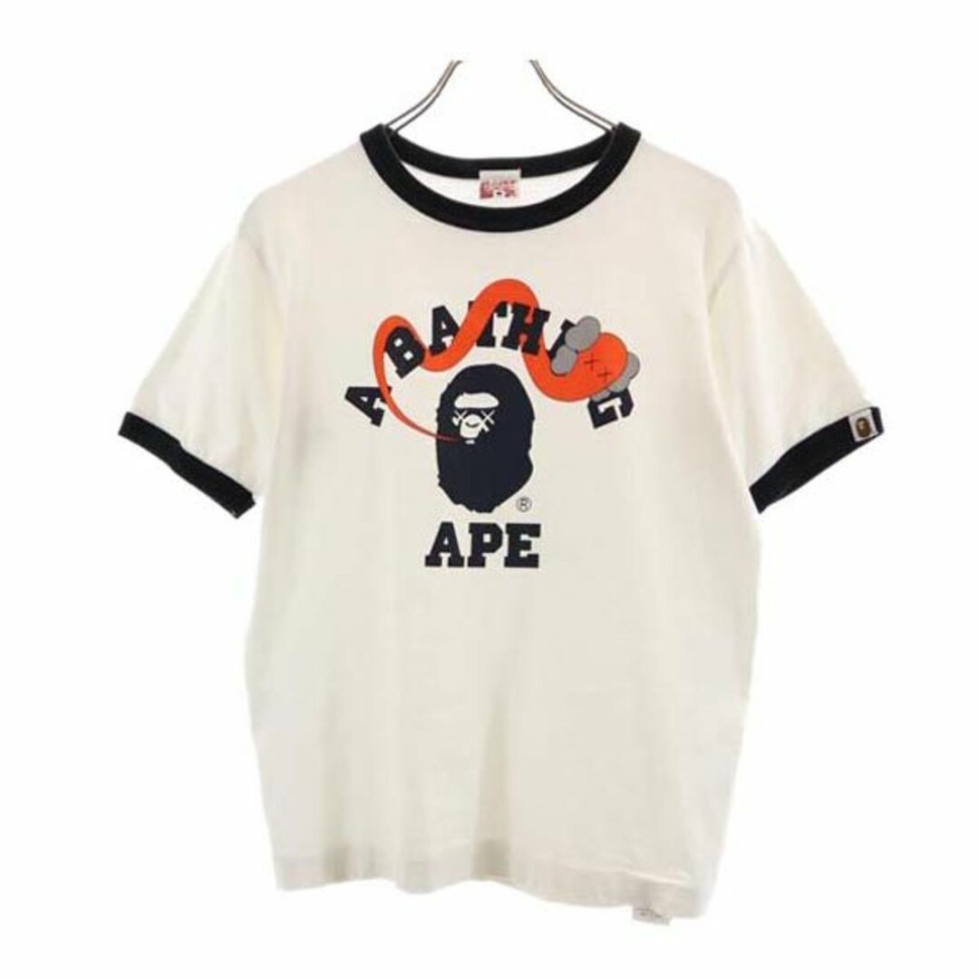 アベイシングエイプ ×カウズ 日本製 ロゴプリント 半袖 Tシャツ S ホワイト A BATHING APE KAWS メンズ   【230701】 メール便可綿100％カラー