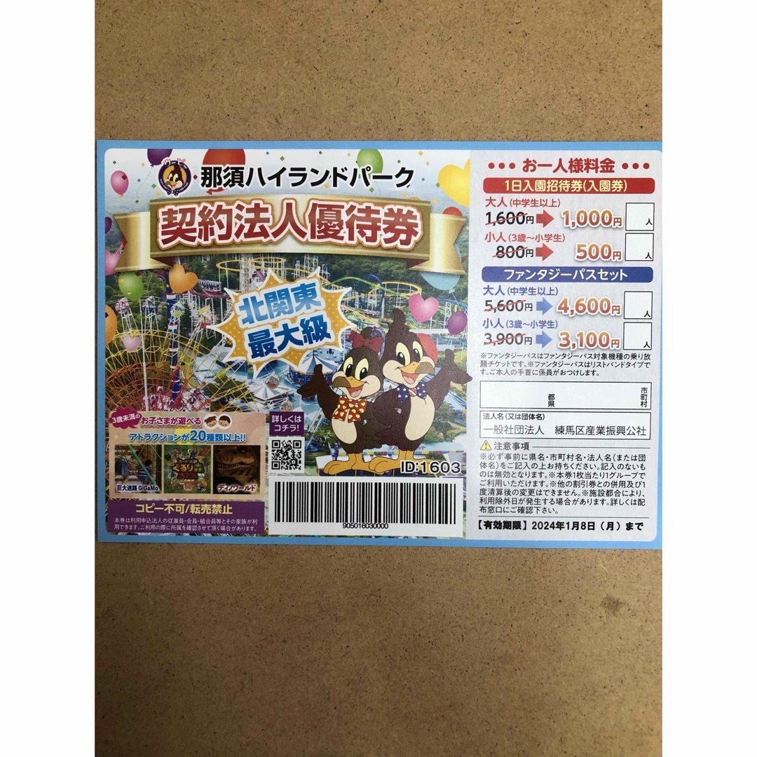 那須ハイランドパーク優待券/NOZARU那須の森の空中アスレチック チケットの施設利用券(遊園地/テーマパーク)の商品写真