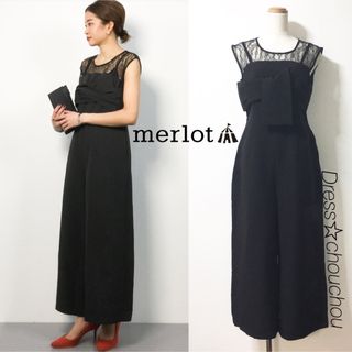 merlot plus - merlot plus リボンビスチェ風オールインワン パンツドレス BK