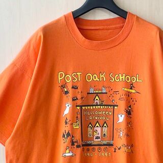 90s古着　ヴィンテージ　イベントTシャツ　オレンジ　ハロウィンカーニバル(Tシャツ/カットソー(半袖/袖なし))
