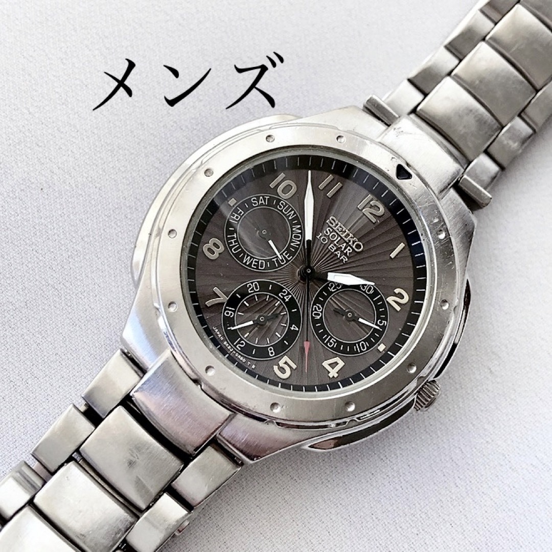 SEIKO SOLAR クロノグラフ付きメンズクォーツ腕時計　稼動品