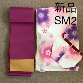 サマンサモスモス(SM2)の新品未使用　ゆかた　浴衣　桜　白ホワイトピンク　帯巾着セット　SM2(浴衣)