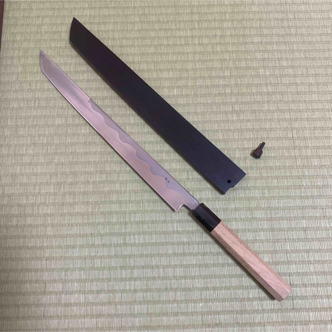 尺一 先丸 青鋼 別注品 康之 黒水牛八角柄 箱付き 和包丁 包丁 柳刃