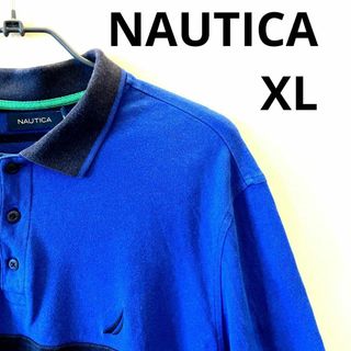 ノーティカ(NAUTICA)のXL ノーティカ　ポロシャツ　ビッグロゴ　ブルー　青　ボーダー(ポロシャツ)