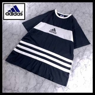 アディダス(adidas)の90s 00s adidas リンガー ボーダー Tシャツ センターロゴ XL位(Tシャツ/カットソー(半袖/袖なし))