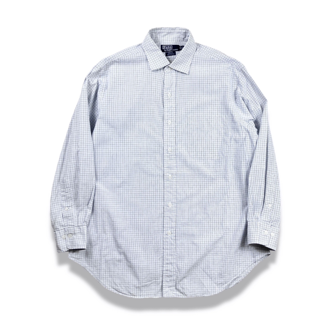 Ms18 　ラルフローレン　チェックシャツ　ブルー　白　90s