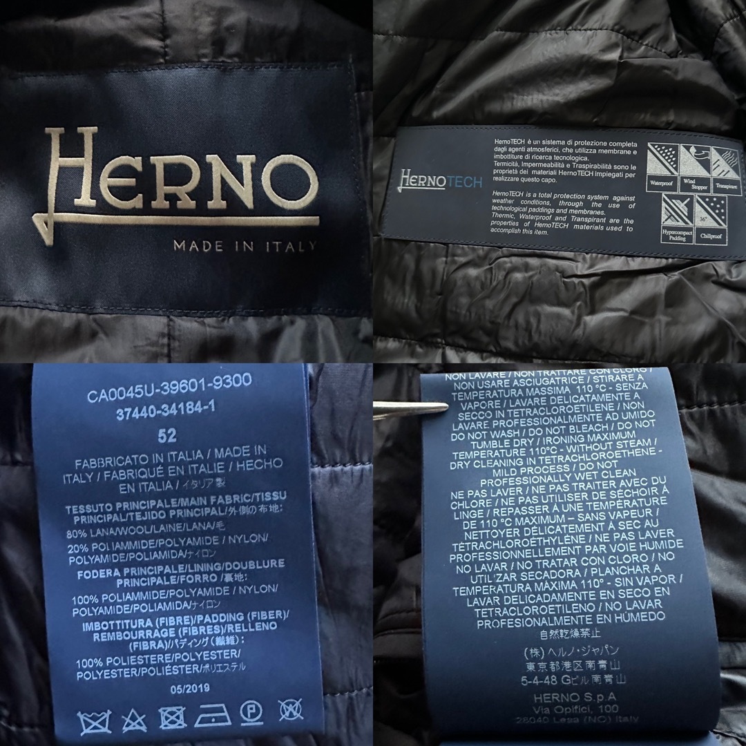 新品 HERNO ヘルノ ライナー付き コート ウール BLACK 52サイズ