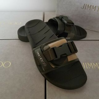 未使用品◆JIMMY CHOO ジミーチュウ FAISAL ファイザル スタースタッズ フラットレザーサンダル ダークネイビー 43 メンズ 伊製 箱・袋付き