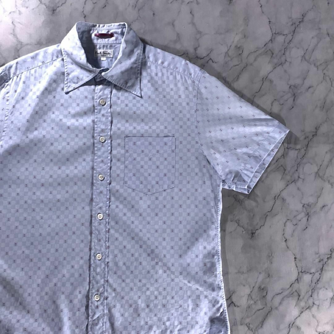 Paul Smith LONDON ブロックチェック シャツ 半袖 青 L