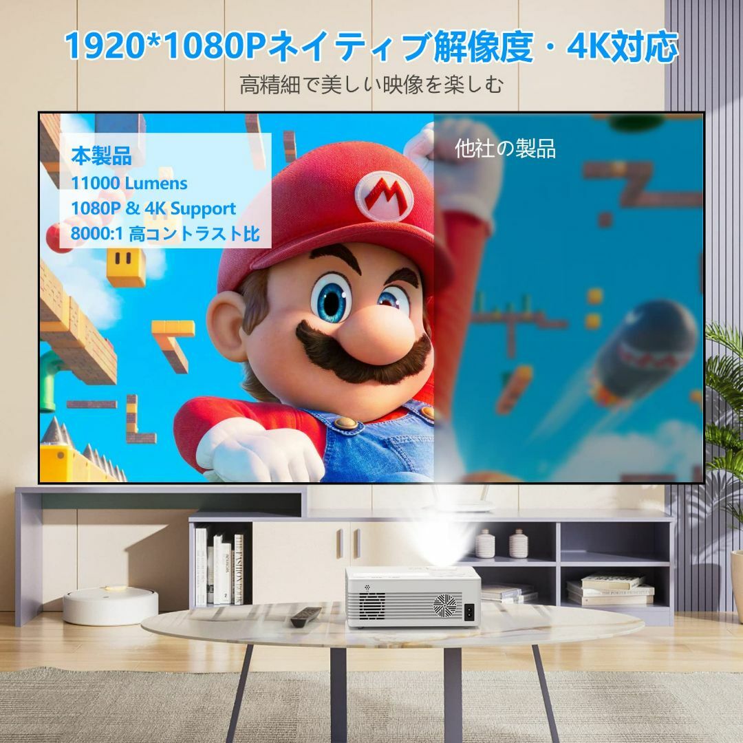 プロジェクター 小型 11000LM 4K対応フルHD1080P 5G WIFIの通販 by