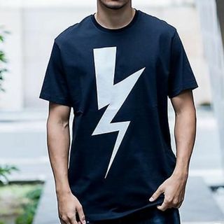 ニールバレット(NEIL BARRETT)の極美品NEILBARRETTモノトーンサンダーTシャツTHUNDERTEE L(Tシャツ/カットソー(半袖/袖なし))