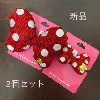 ミニーマウス(ミニーマウス)の東京ディズニーリゾート限定　ミニー　ヘアゴム　大小2個セット　水玉　リボン(ヘアゴム/シュシュ)