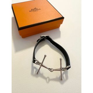 エルメス(Hermes)のエルメス　hermes レザーブレスレット　シルバー　ブラック　黒　T3(ブレスレット/バングル)