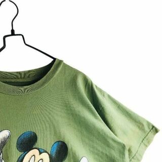 ディズニー(Disney)の古着 90s USA製 褪せ感 ディズニー 両面プリント Tシャツ 緑(Tシャツ/カットソー(半袖/袖なし))