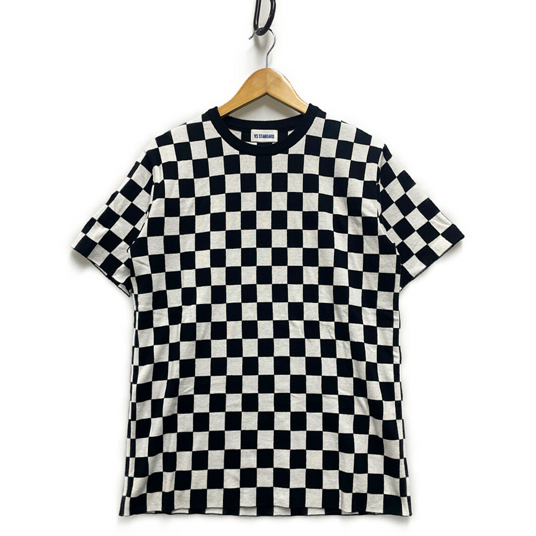 AS STANDARD アズスタンダード Checker Knit Tee  チェッカー柄 ニット 半袖Ｔシャツ 白×黒 サイズL 正規品 / B3911