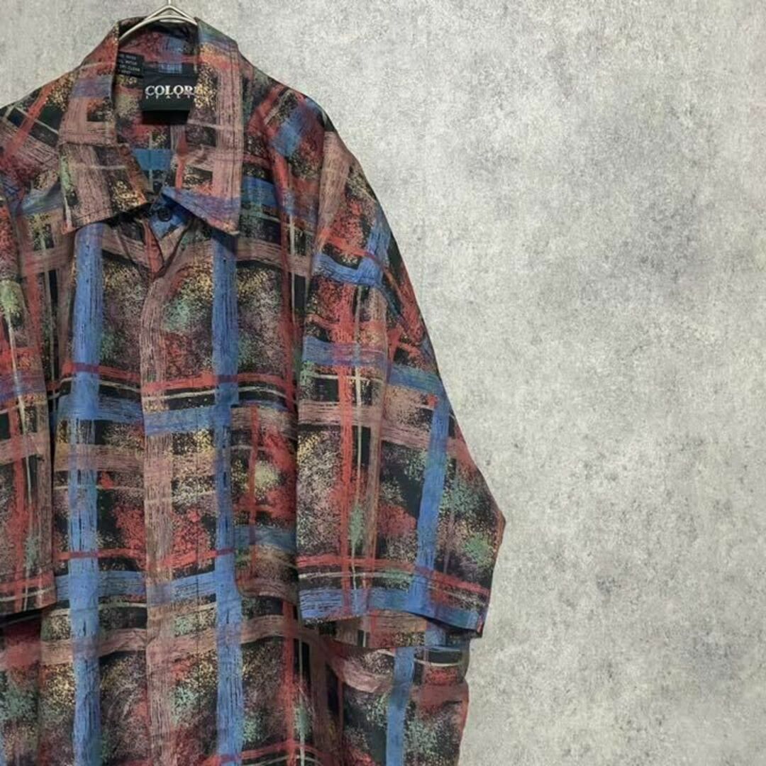 一番人気物 90S vintage 柄シャツ 比翼 シルク 個性派 半袖 メンズ M