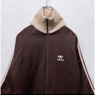 【入手困難】美品adidas 80sトラックジャケット ブラウン×ベージュ 襟高(ジャージ)