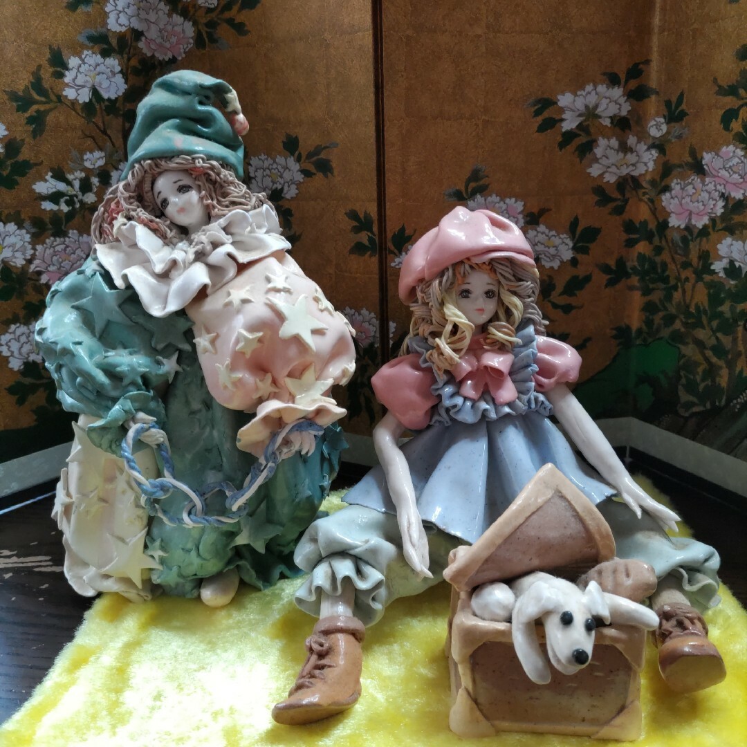50%OFF】 ロマンドール 二体セット 置物 ハンドメイド 人形 陶器 置物