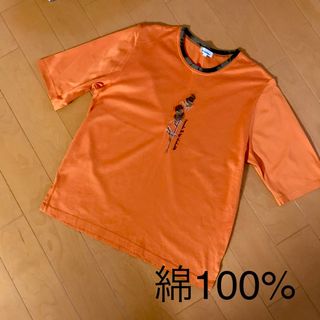 【美品】オレンジ Tシャツ ミセス  綿100% コットン(Tシャツ(半袖/袖なし))