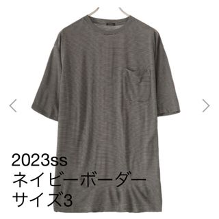 コモリ(COMOLI)のCOMOLI サマーウール天竺 Tシャツ ネイビーボーダー サイズ３ (Tシャツ/カットソー(半袖/袖なし))