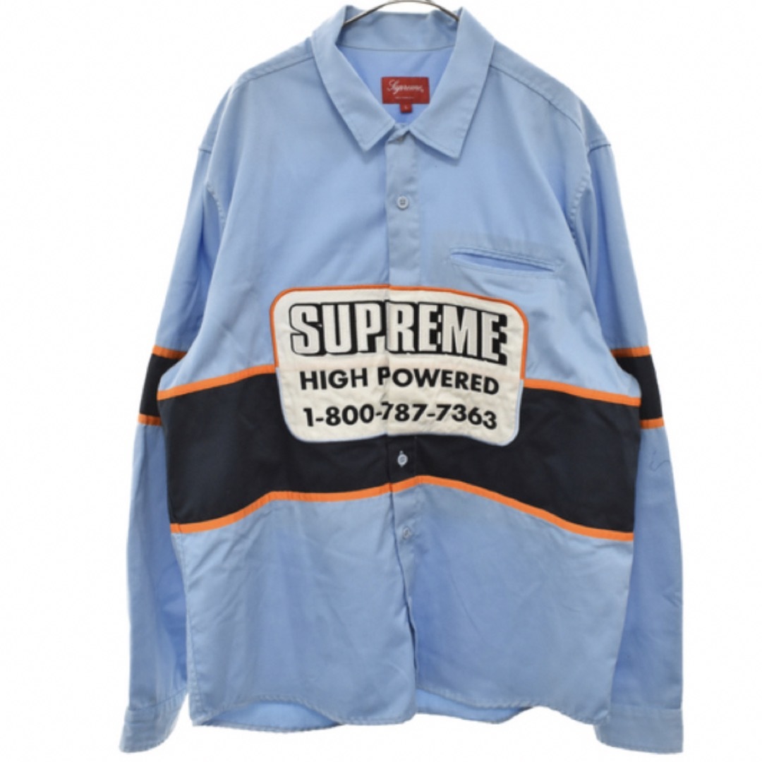SUPREME シュプリーム  フロントロゴ刺繍 長袖シャツ ブルーXL