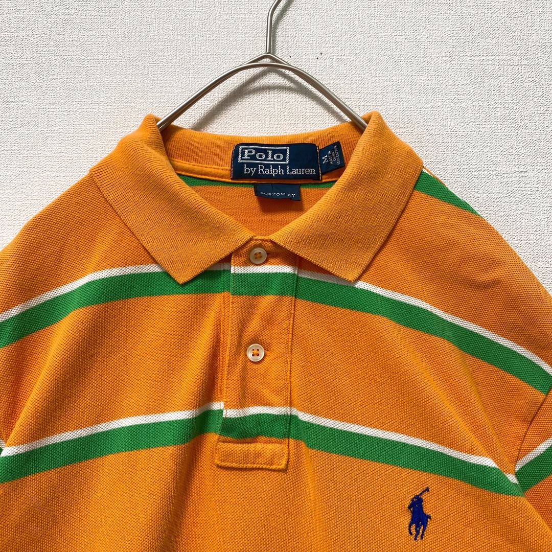 Ralph Lauren(ラルフローレン)の90s ポロバイラルフローレン　半袖ポロシャツ　ラガー　ボーダー　刺繍ロゴ　M メンズのトップス(ポロシャツ)の商品写真