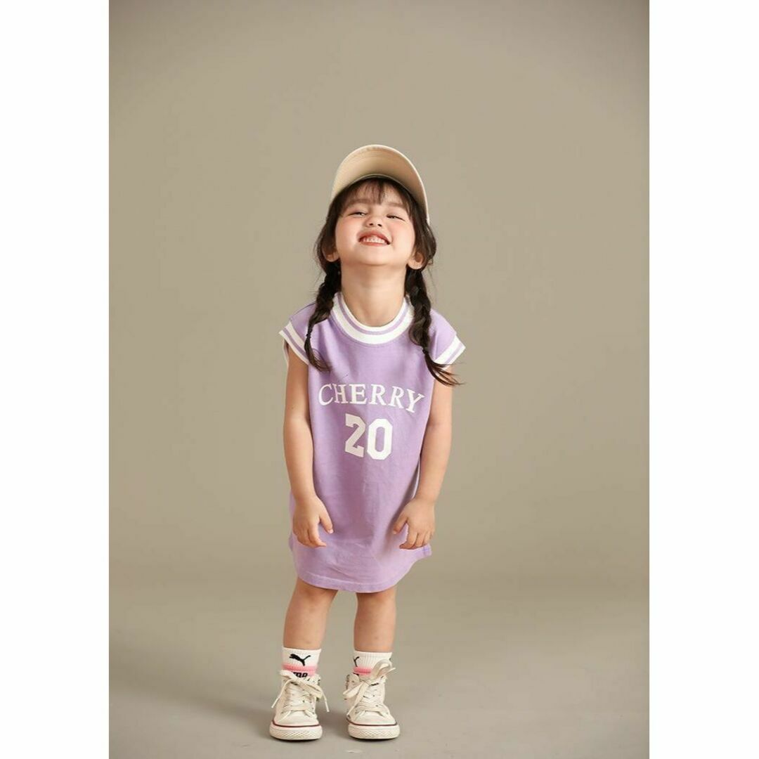 新品　キッズワンピース　ノースリーブ　スポーティ　女の子　夏　110 キッズ/ベビー/マタニティのキッズ服女の子用(90cm~)(ワンピース)の商品写真