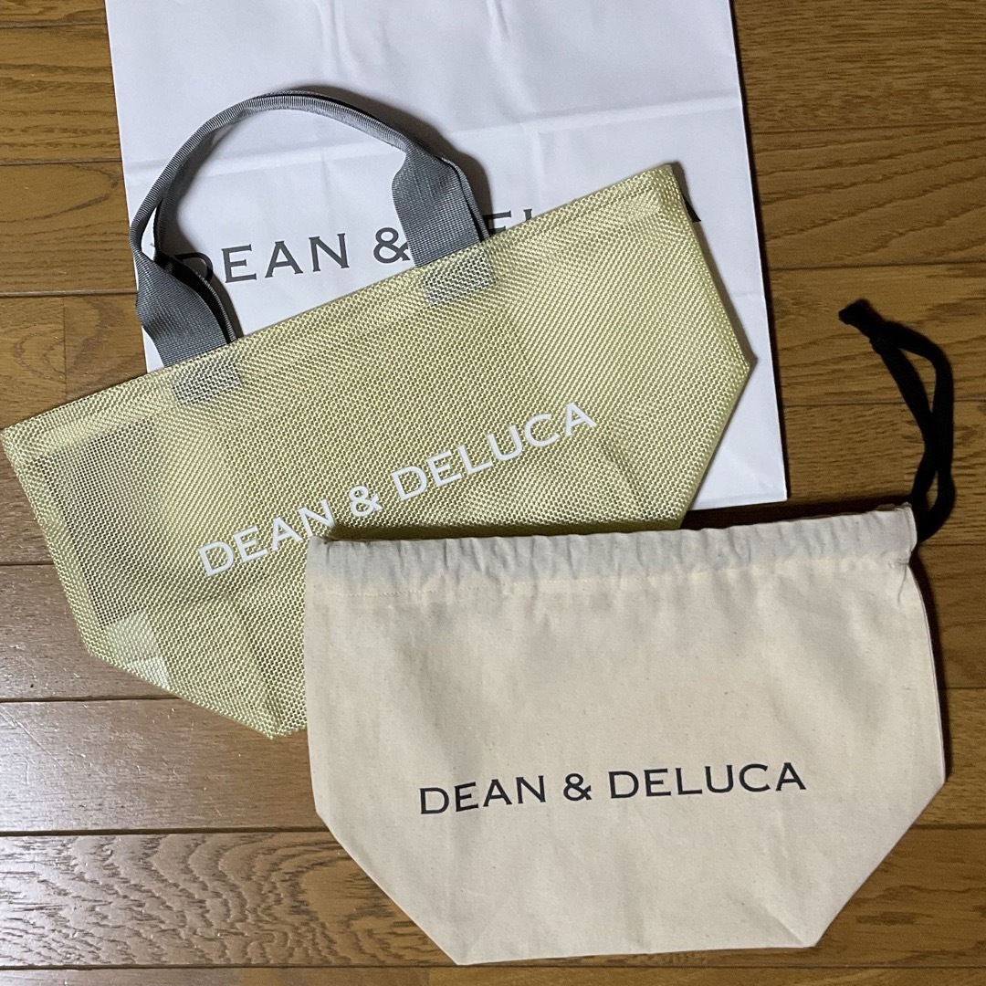 DEAN&DELUCAメッシュトートバッグSシトラスイエローとロゴ入り巾着