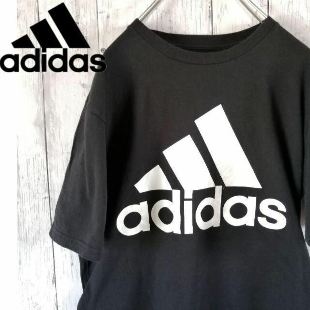 輸入古着 アディダス デカロゴ Tシャツ 黒 オーバーサイズ ビンテージ 223 メンズのトップス(Tシャツ/カットソー(半袖/袖なし))の商品写真