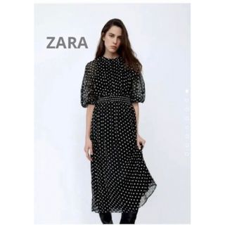 ザラ(ZARA)のZARAザラ フラワー花柄刺繍ロングワンピース シフォンシースルー7部ブラック黒(ロングワンピース/マキシワンピース)