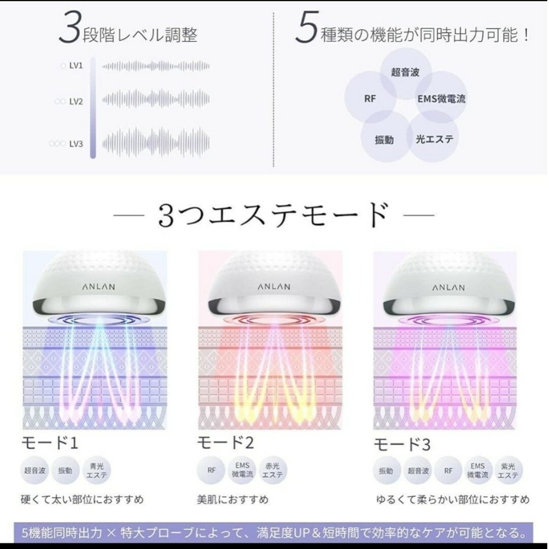 ANLAN キャビテーション 美顔器 EMS 超音波 全身美容器 ジェルセットの