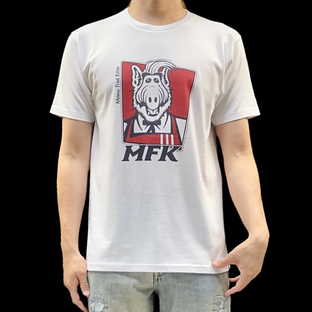 新品 ALF アルフ メルマック 宇宙人 KFC カーネルおじさん 白 Tシャツ