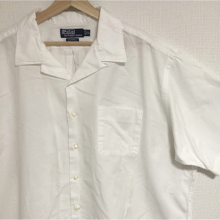 希少コットン100%白90s ポロ ラルフローレン オープンカラー 開襟 シャツ