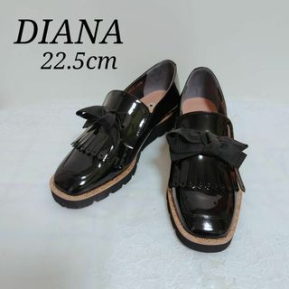 DIANA - 極美品☆ DIANA エナメル ローファー リボン ブラック