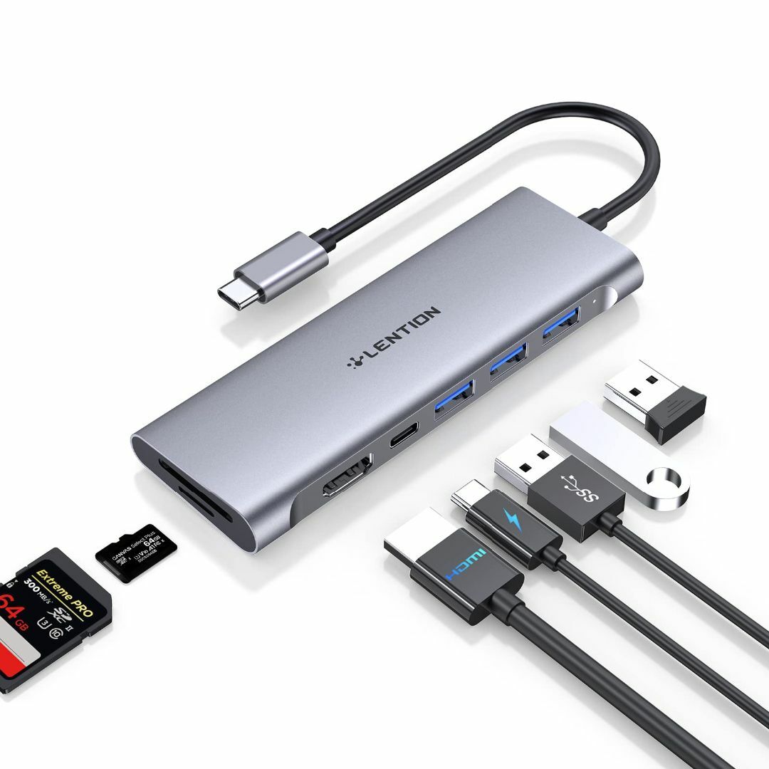 【色: グレイ】LENTION 7in1 USB Type C ハブ CB-C3PC/タブレット