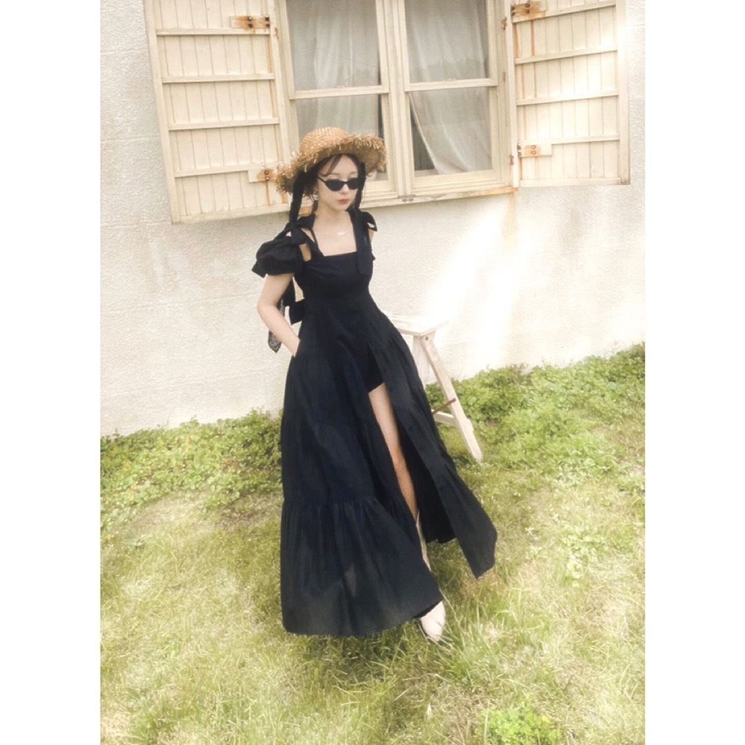 Shoulder Ribbon Summer Long Dress