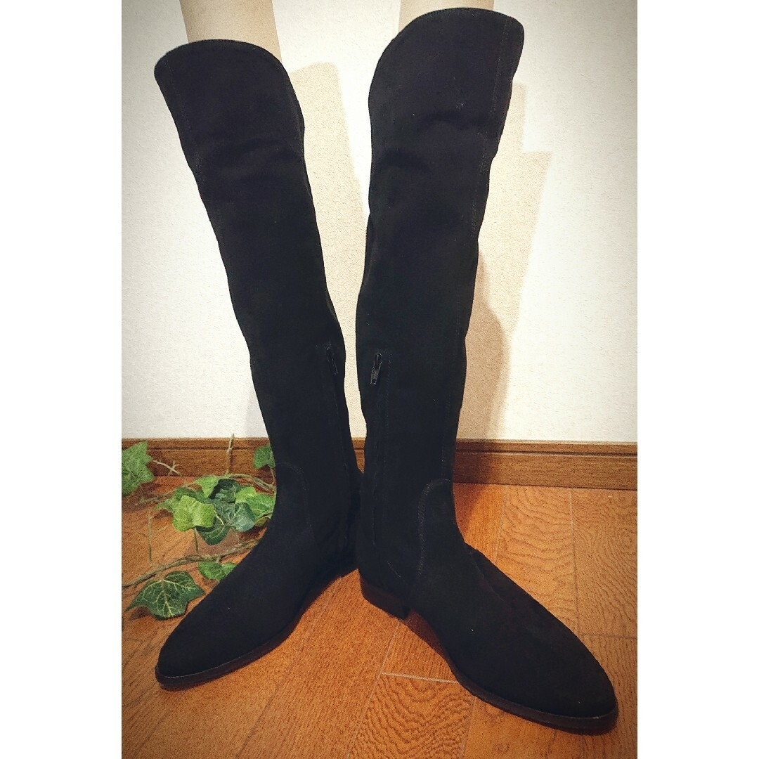 新品 ANGELO BERVICATO 本革 ニーハイブーツ 38 ブラック