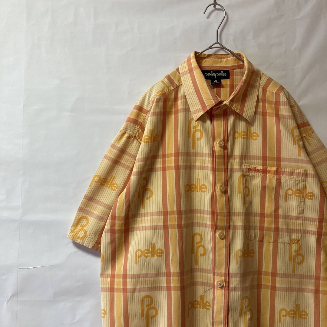 PELLE PELLE - 90s ペレペレ 半袖 チェックシャツ 刺繍ロゴ ロゴ